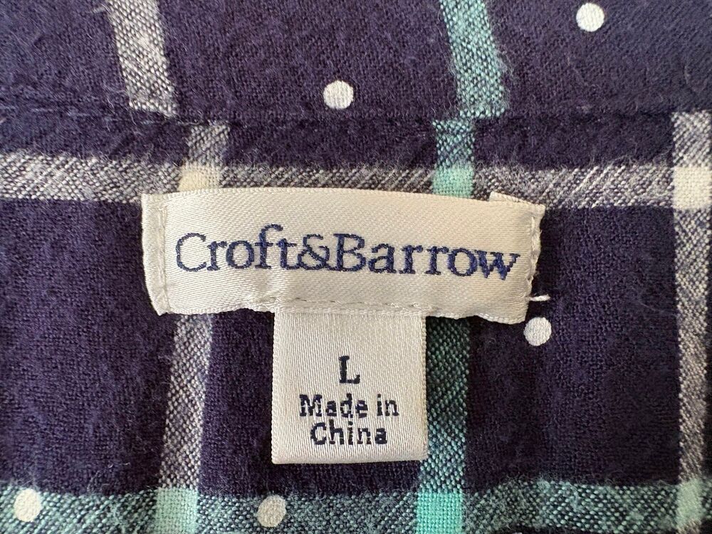 Navy Plaid Tunic Blouse Cozy L Barnyard Farmhouse Cottage Dainty Croft Barrow - Picture 6 of 8